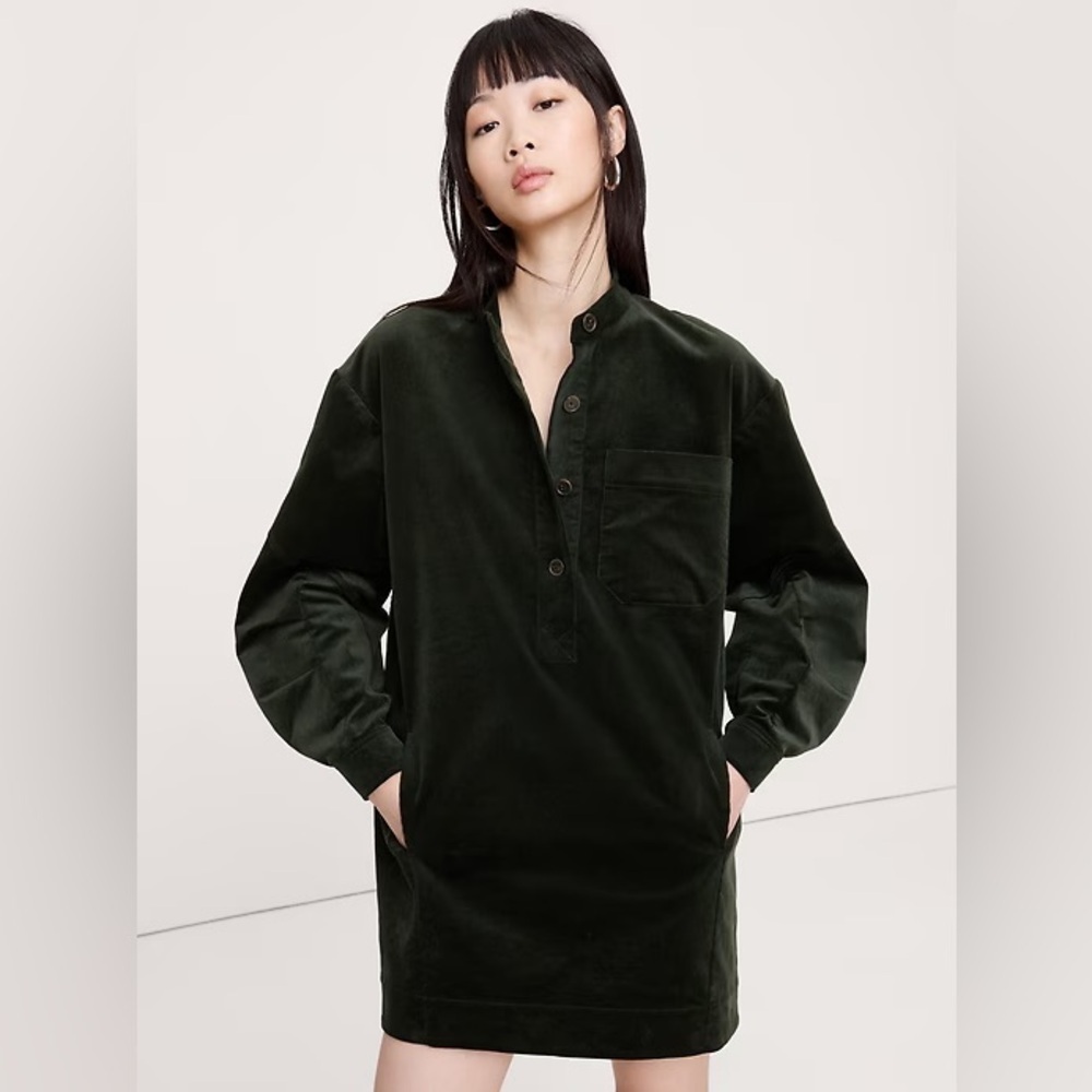 NWT! Banana Republic Pine Green Corduroy Popover Shift Dress